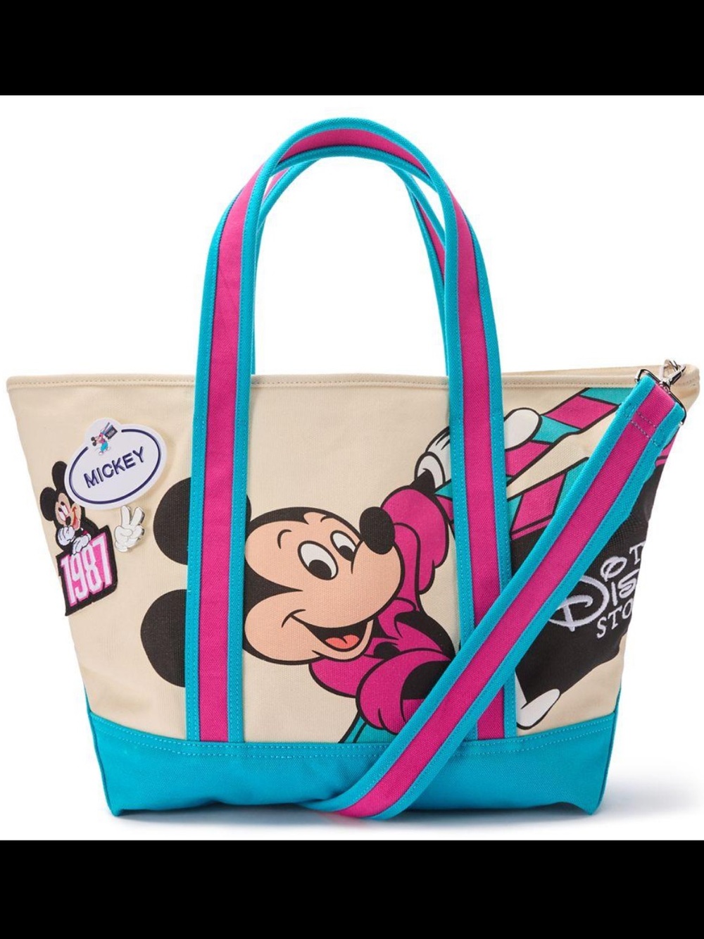 Disney Store - Canvas 1987 Tote Bag with Mickey Print and pins NWOT